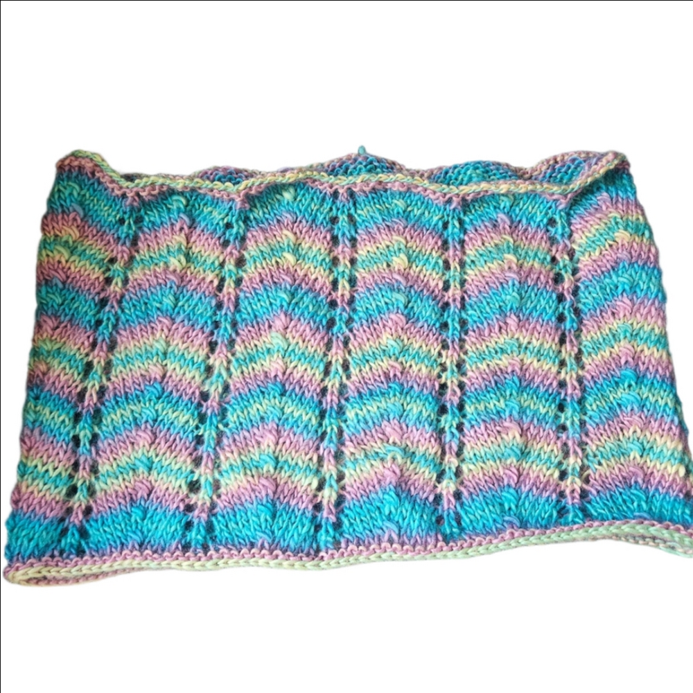 Hand Knit Multicolor Chevron Pattern Scarf